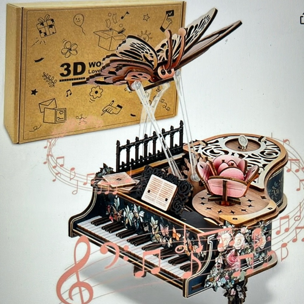 LOVE HANDMADE ENJOY LIFE 3D Wood Puzzles Piano Music Box